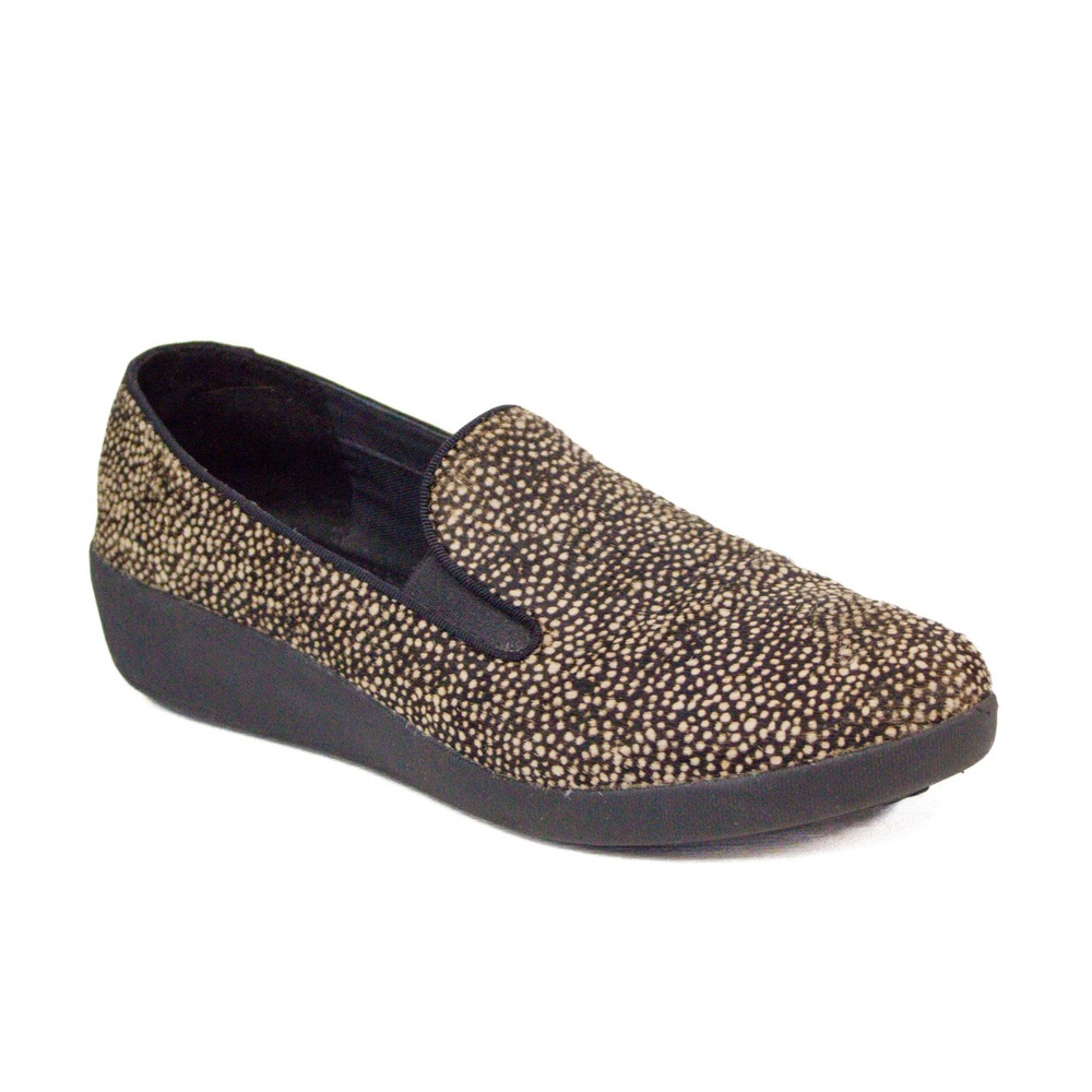 FitFlop Supercomff Womens Pony Hair Speckled Animal Print Slip On Loafers Size 7